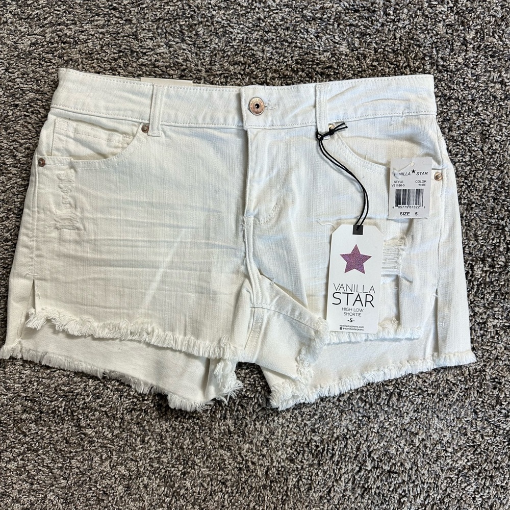 Vanilla Star Women's Cream Distressed Jean Shorts